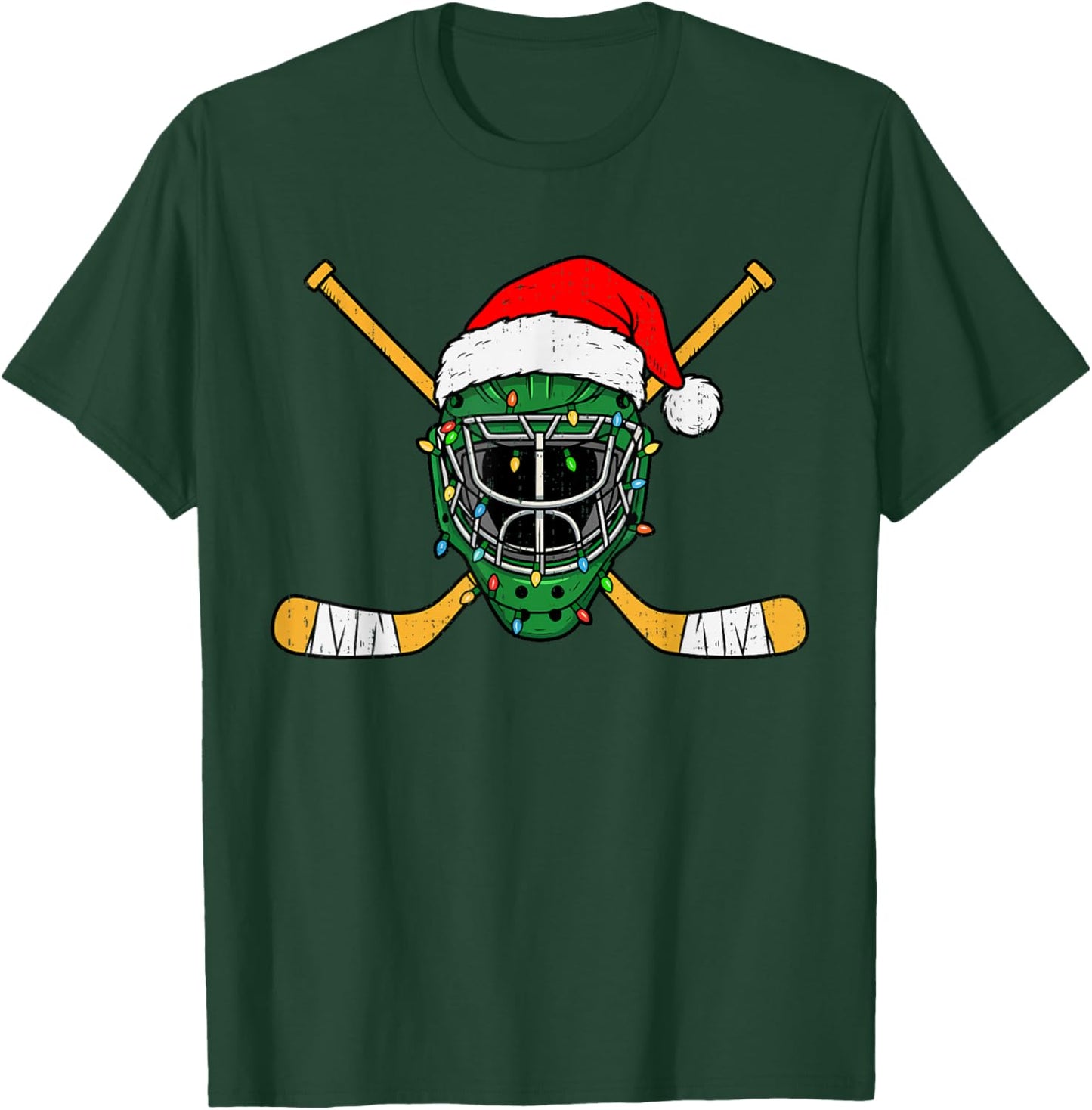 Christmas Hockey Helmet Lights Santa Xmas Men Teen Boys Kids T-Shirt - T-Shirt | Forest