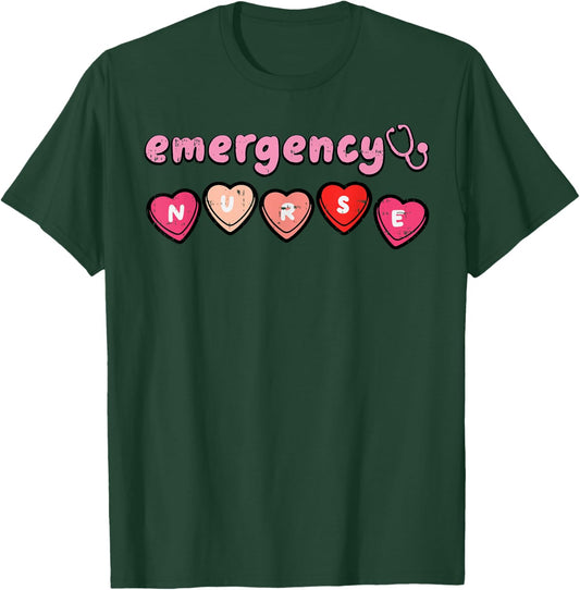 Valentines Day Emergency Nurse ED ER Scrub Top Women Men T-Shirt - T-Shirt | Forest