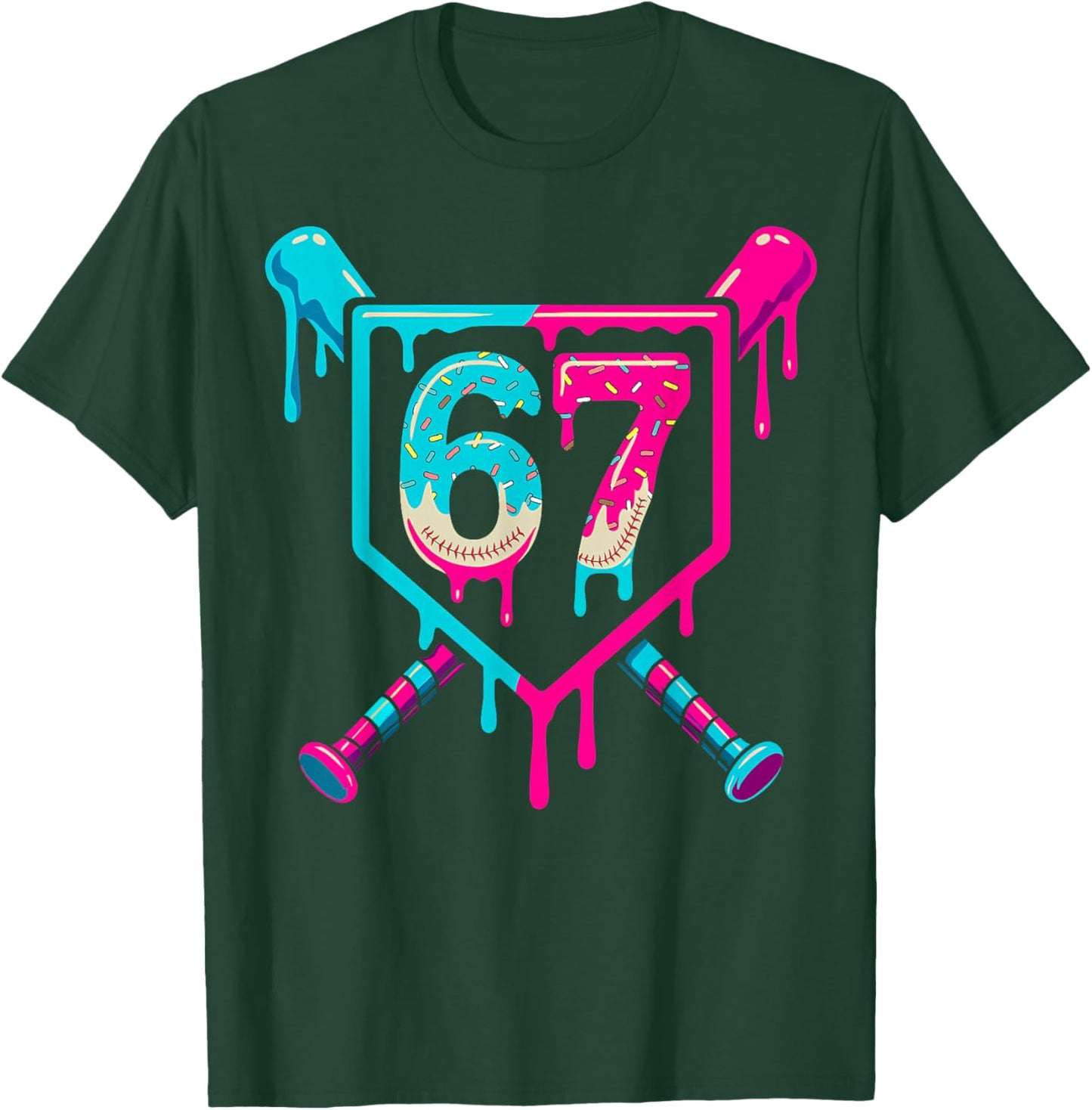 Retro Baseball Ice Cream Drip Number 67 Player 67th Birthday T-Shirt - T-Shirt | Forest