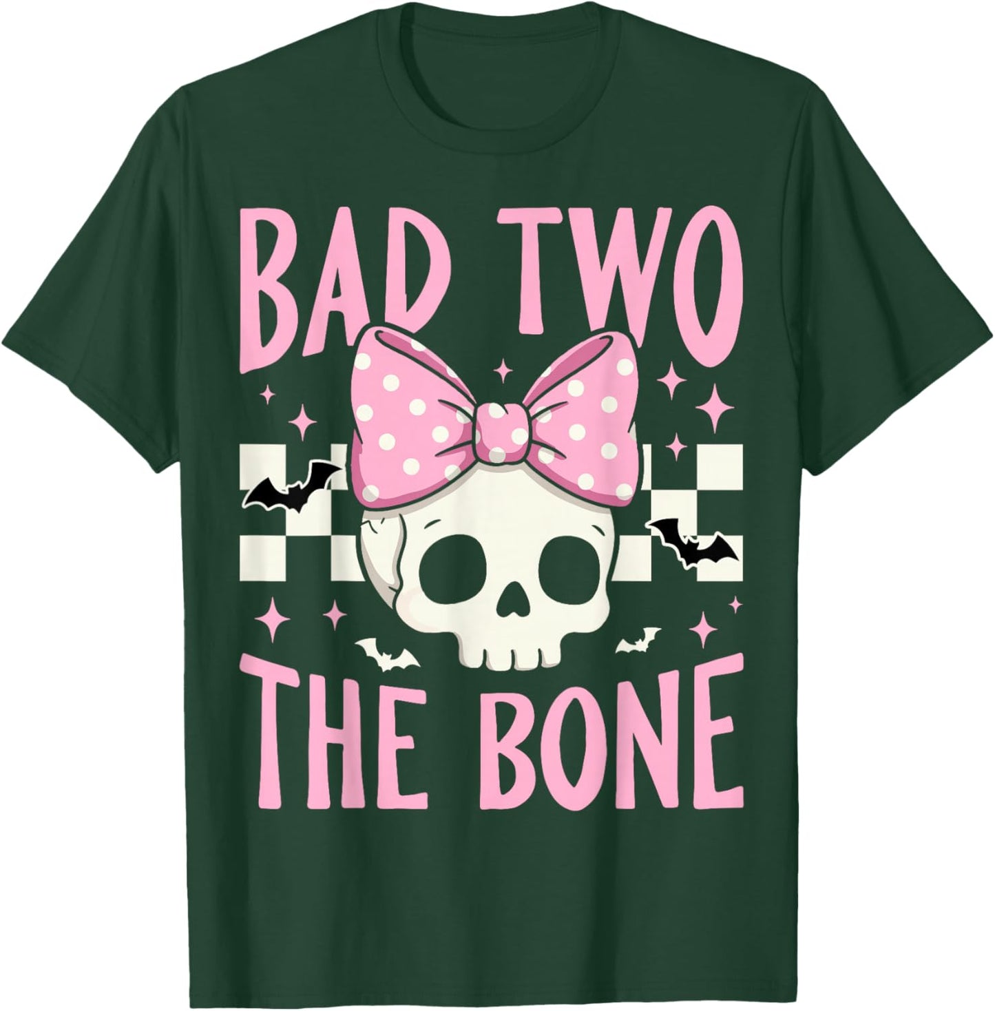 Bad Two The Bone Skull with Pink Bow for Halloween T-Shirt - T-Shirt | Forest
