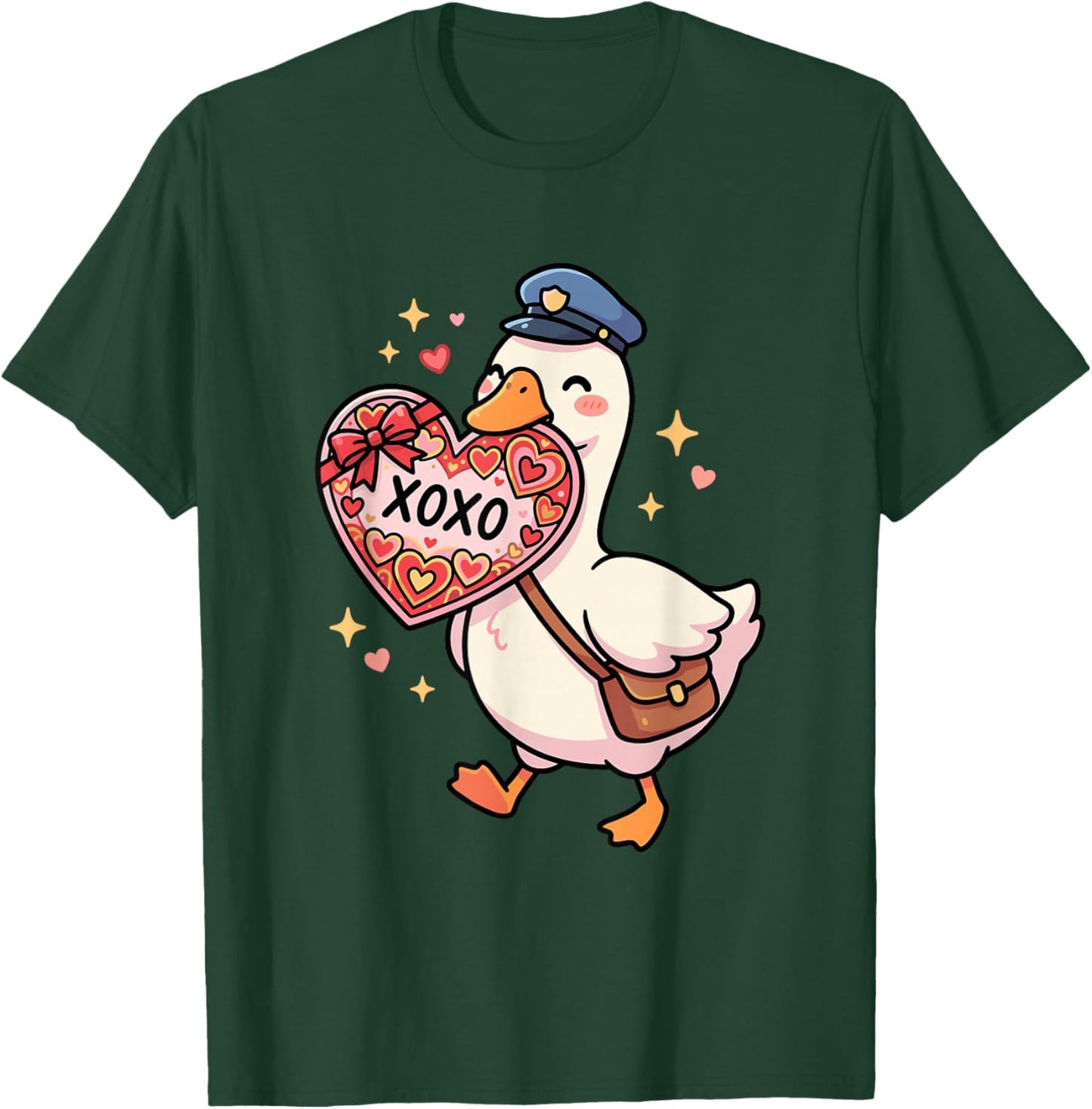 Cute Goose Mailman Valentine's Day XOXO Heart Love T-Shirt - T-Shirt | Forest