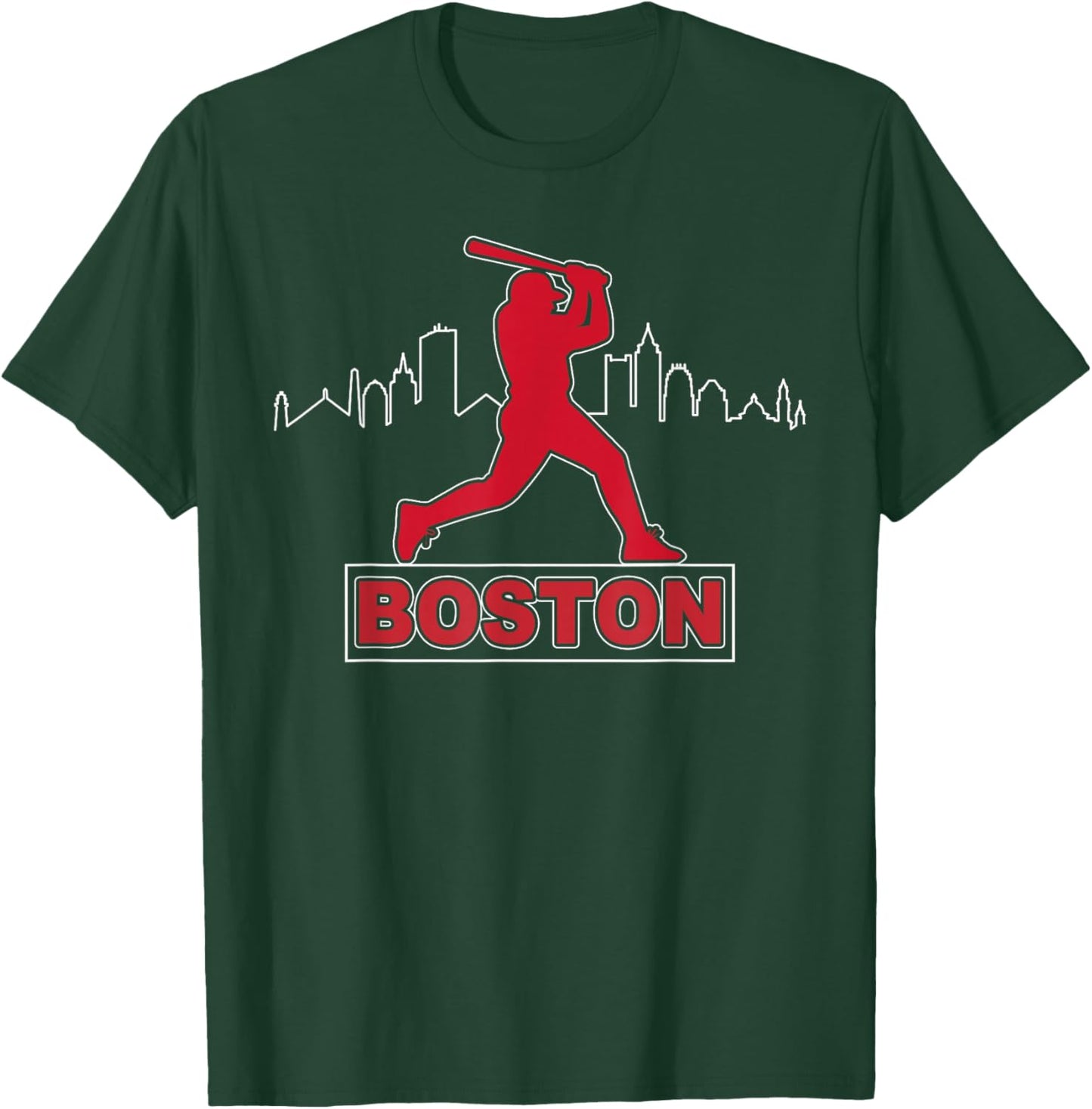 Boston Lovers Skyline Retro Baseball Heartbeat Men Women T-Shirt - T-Shirt | Forest
