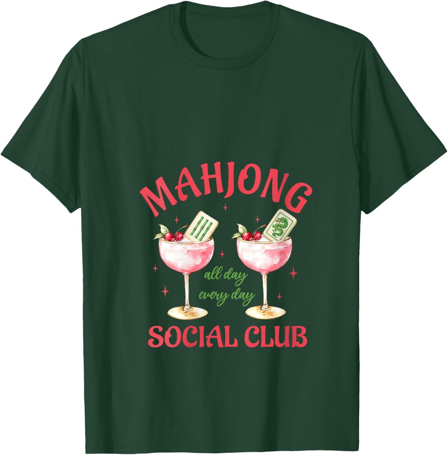 Women's Mahjong Social Club Aesthetic Pink Cocktails Mahjong Lover V-Neck T-Shirt - T-Shirt | Forest