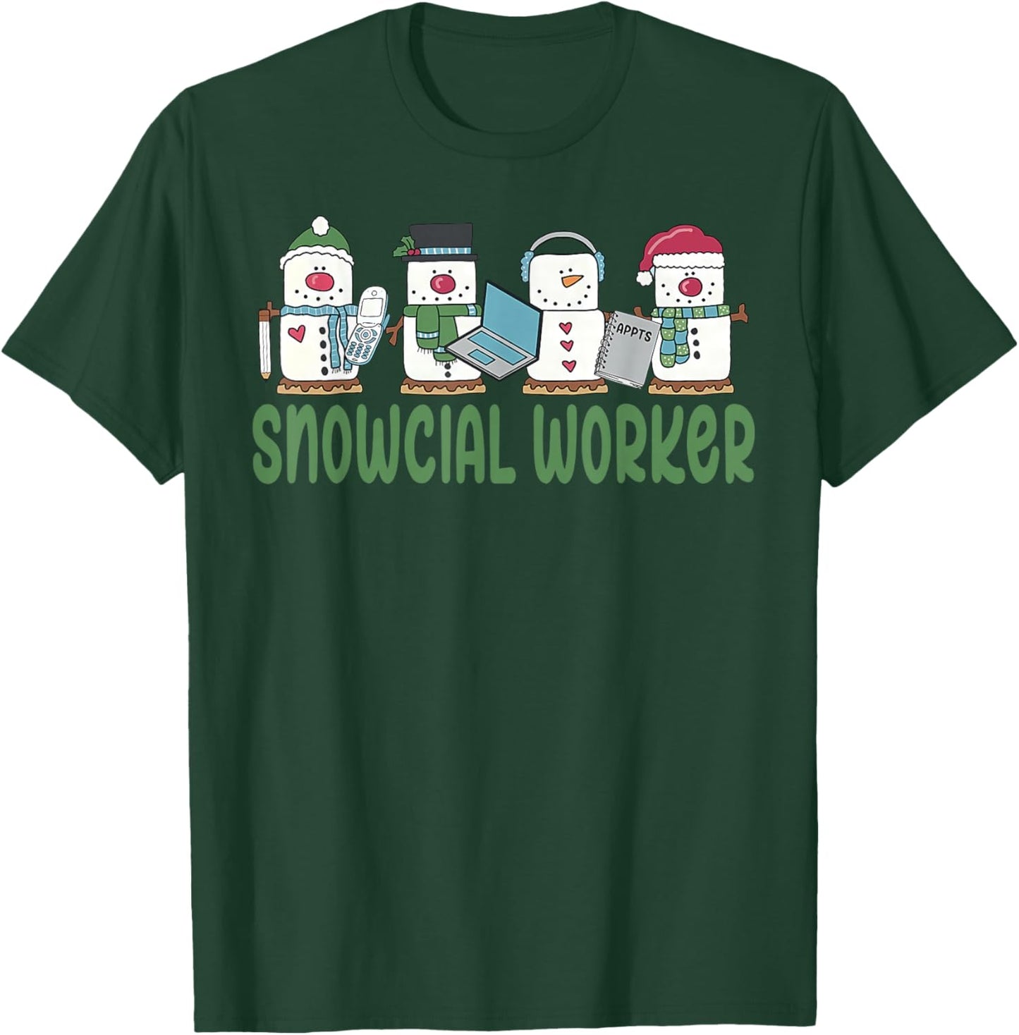 Social Worker Snowman Christmas Social Work School Xmas T-Shirt - T-Shirt | Forest