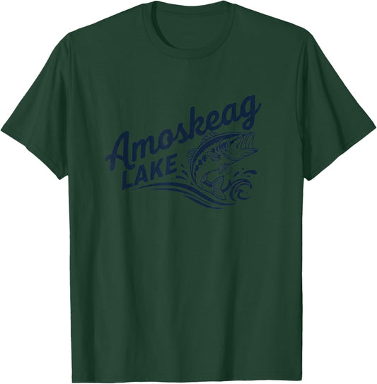 Amoskeag Lake Fishing Bass Logo Funny Angler Design T-Shirt - T-Shirt | Forest