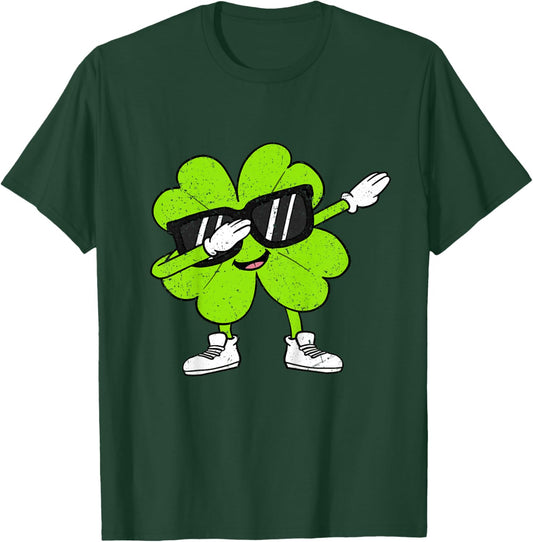 Kids Boys St Patricks Day Toddler Lucky Dabbing Shamrock Clover T-Shirt - T-Shirt | Forest