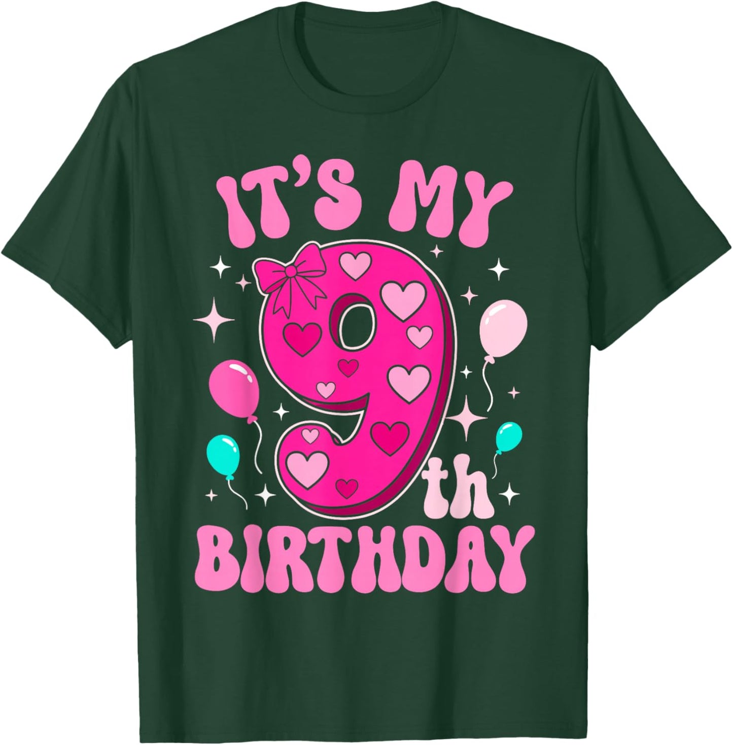 9 Year Old Pink Coquette Bow It's My 9th Birthday Girl T-Shirt - T-Shirt | Forest