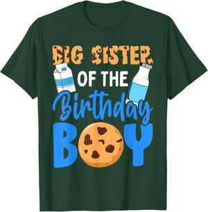 Big Sister of The Birthday boy Milk and Cookies 1st Birthday T-Shirt - T-Shirt | Forest