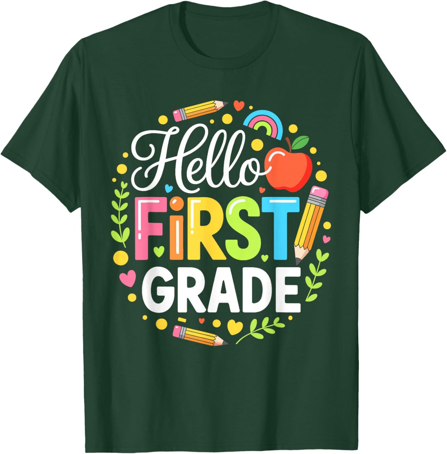 Hello First Grade Shirt First Day 1st Grade Boy Girl Teacher T-Shirt - T-Shirt | Forest