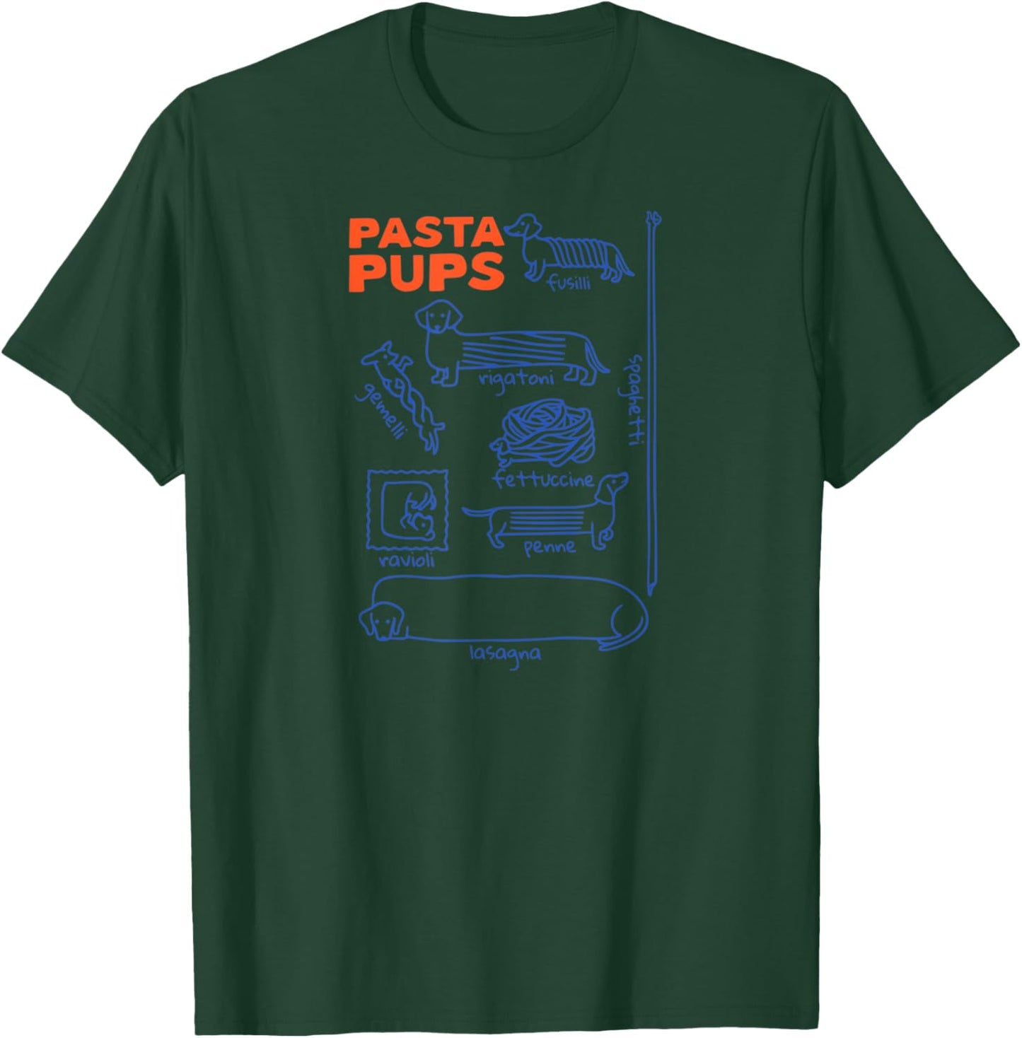 Pasta Pups Dog Funny Dachshund Wiener Dog Pasta Foodie Dog T-Shirt - T-Shirt | Forest