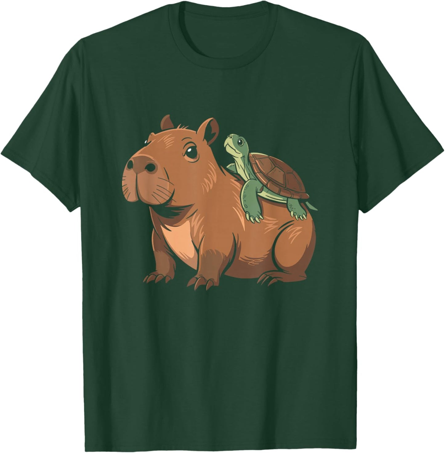 Capybara Turtle Kids Men Women Funny Graphic T-Shirt - T-Shirt | Forest