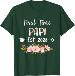 First Time Papi Est 2026 Floral Pregnancy Announcement T-Shirt - T-Shirt | Forest