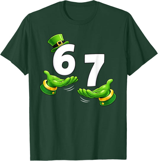 Six Seven 67 St Patricks Day 6 7 Shamrock Boys Kids 6-7 Meme T-Shirt - T-Shirt | Forest