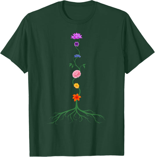 Seven Chakras as Chakra Colored Flowers, Yoga and Meditation T-Shirt - T-Shirt | Forest