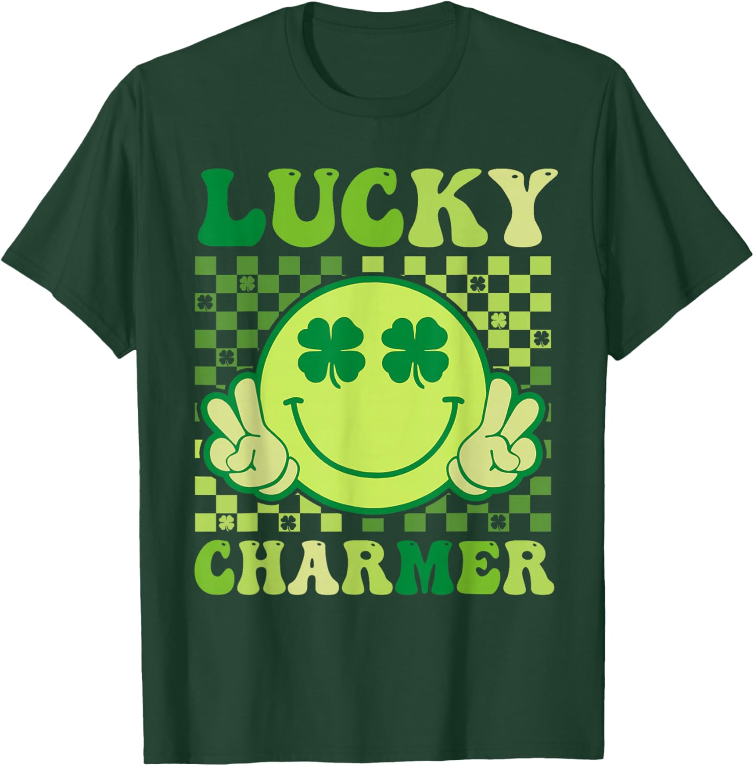 Lucky Charmer Retro Smile Face Shamrock St Patricks Day T-Shirt - T-Shirt | Forest