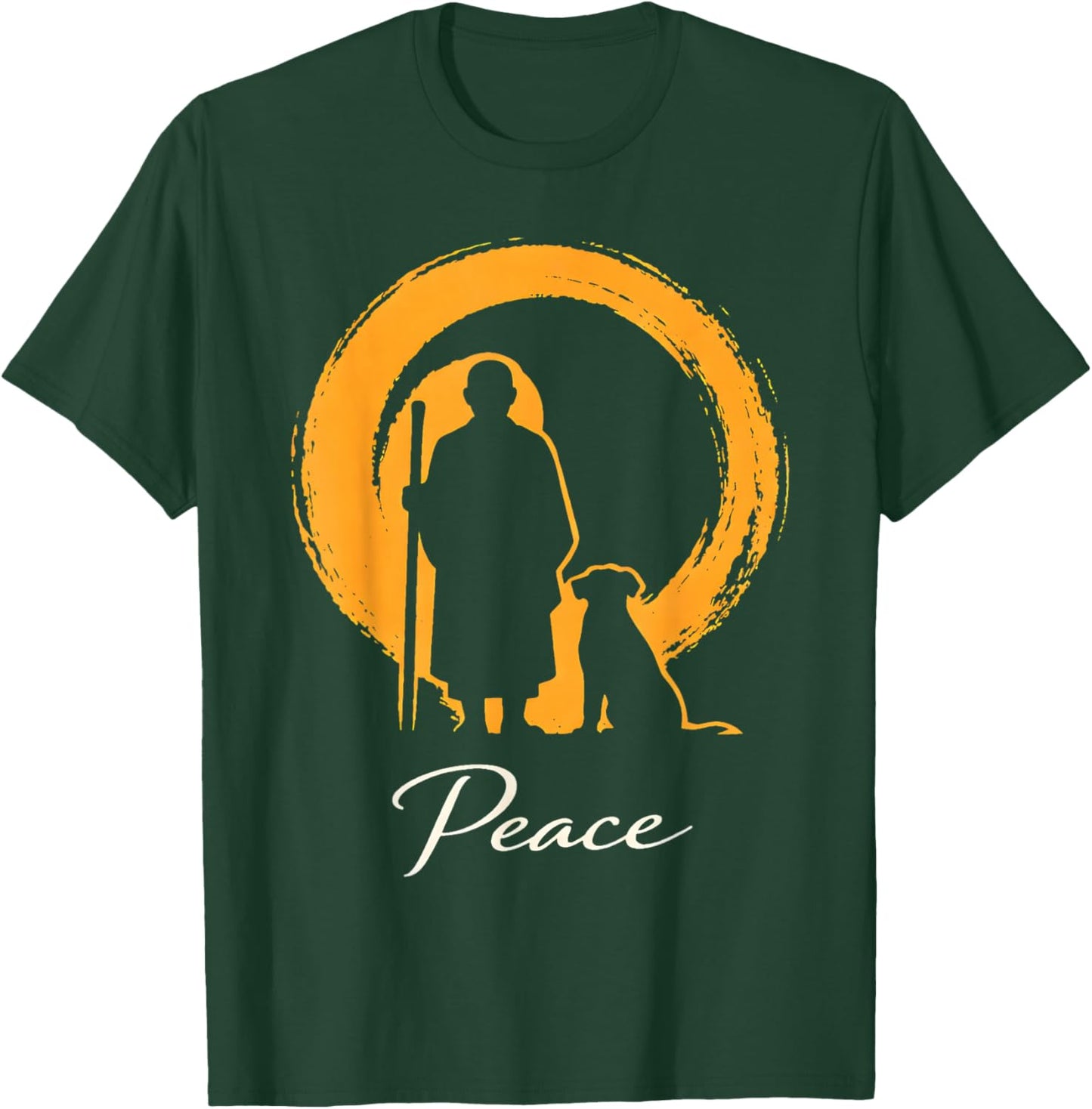 Minimalist Zen Art Walk for Peace Monks with Aloka Dog T-Shirt - T-Shirt | Forest