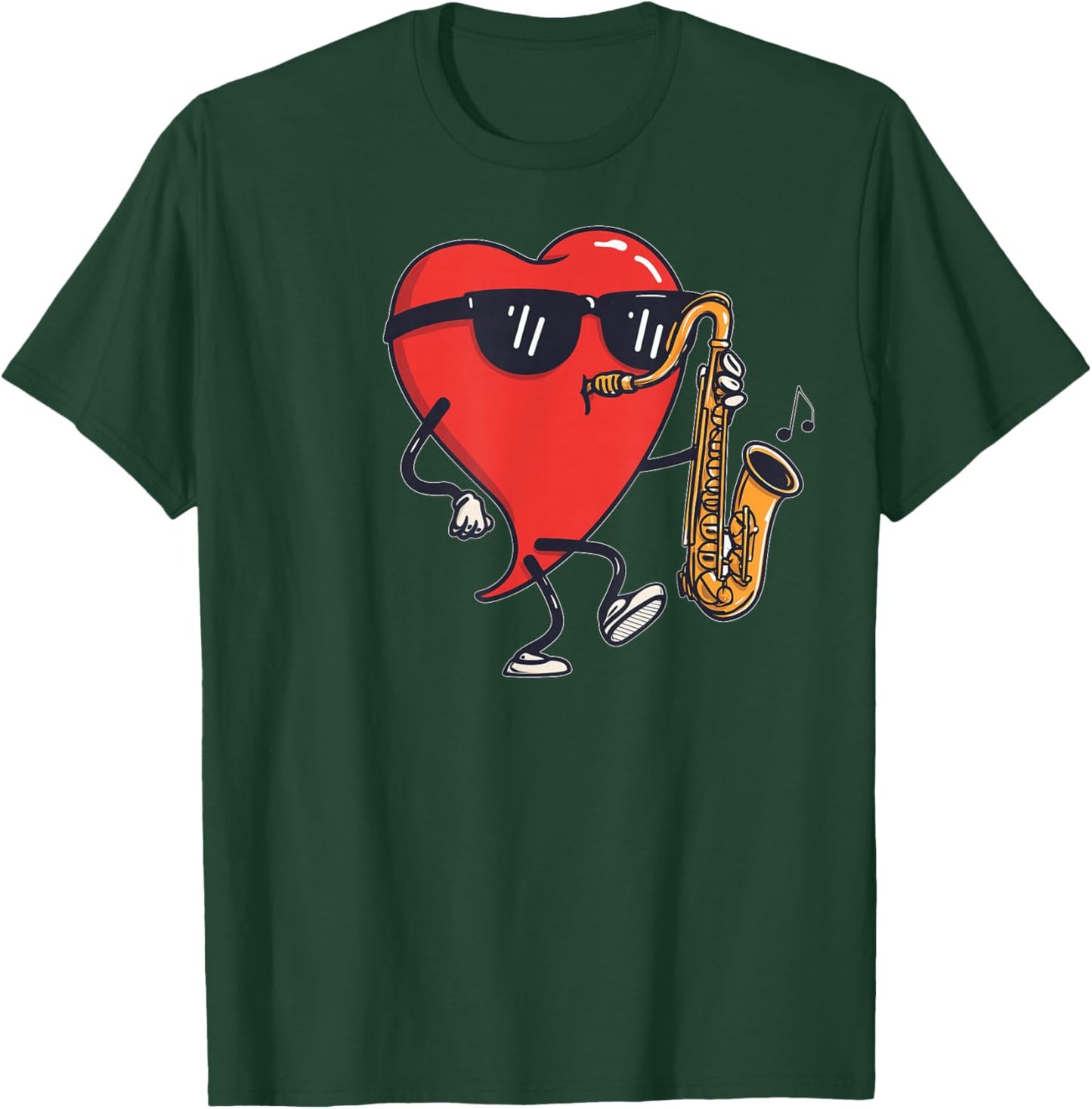 Saxophone Heart Player Saxist Sax Valentine's Day Sunglasses T-Shirt - T-Shirt | Forest