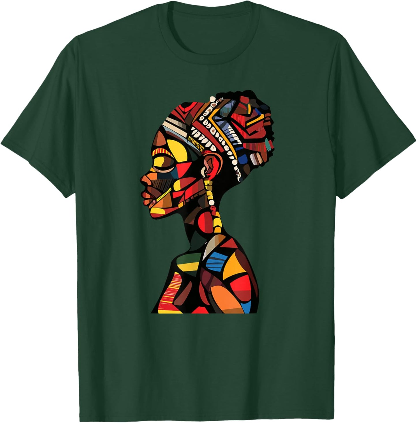 African Queen Profile Colorful Afrocentric Woman T-Shirt - T-Shirt | Forest