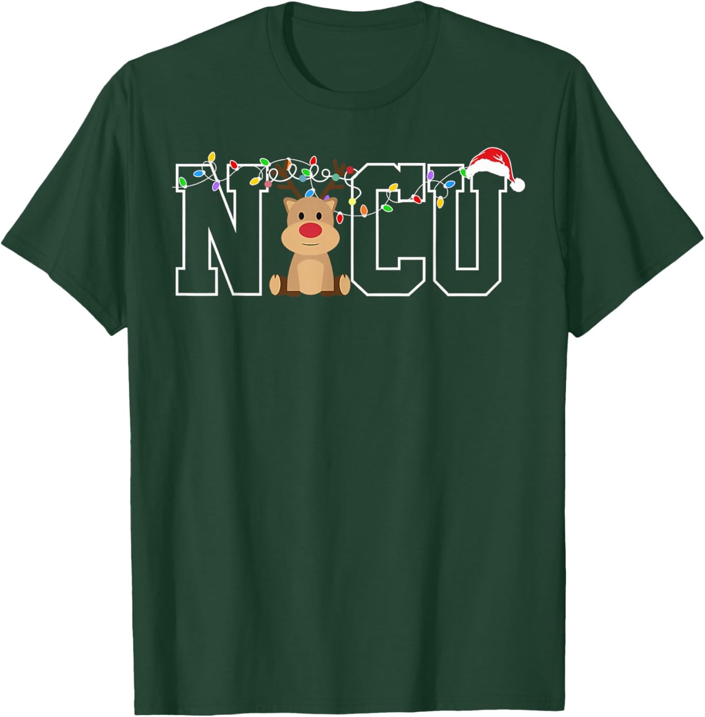 Nicu Nurse Christmas Reindeer Festive Nurse Gift T-Shirt - T-Shirt | Forest