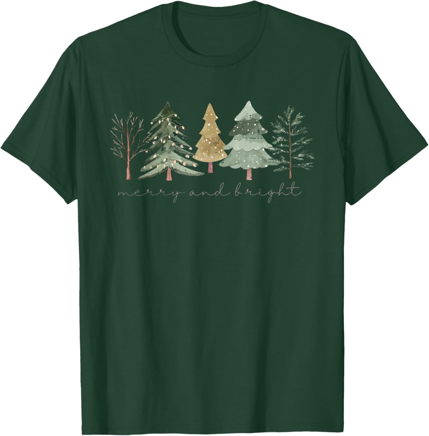Vintage Merry and Bright Christmas Tree Cute Xmas Holiday T-Shirt - T-Shirt | Forest