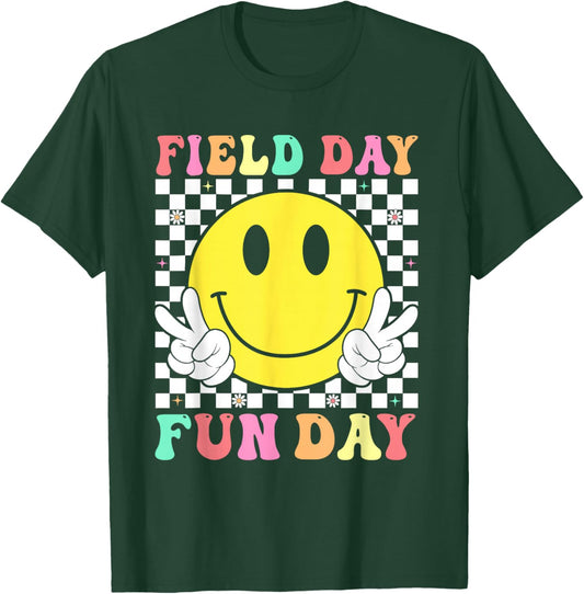 Field Day Fun Day Retro Smile Teacher Kids Field Day 2026 T-Shirt - T-Shirt | Forest