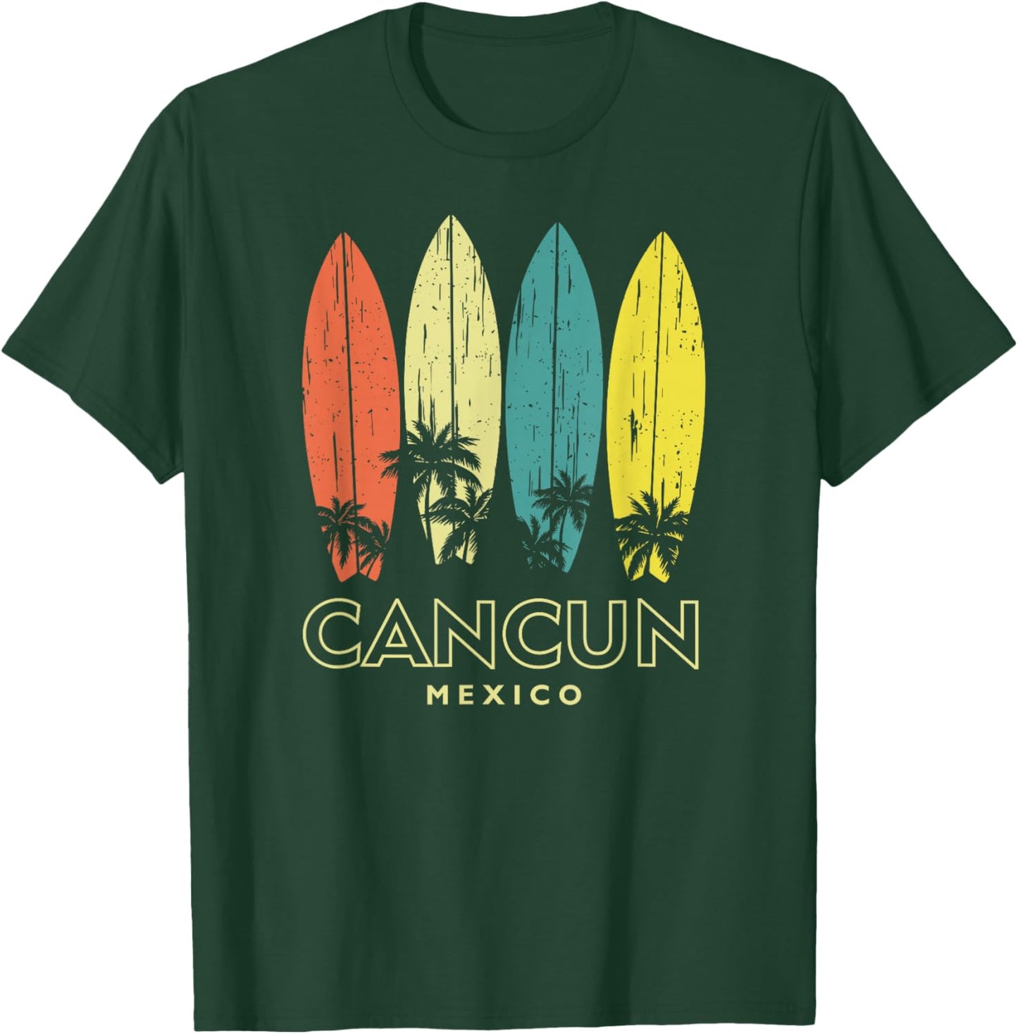Cancun Mexico Retro Surfboards Vintage Boys Girls Souvenir T-Shirt - T-Shirt | Forest