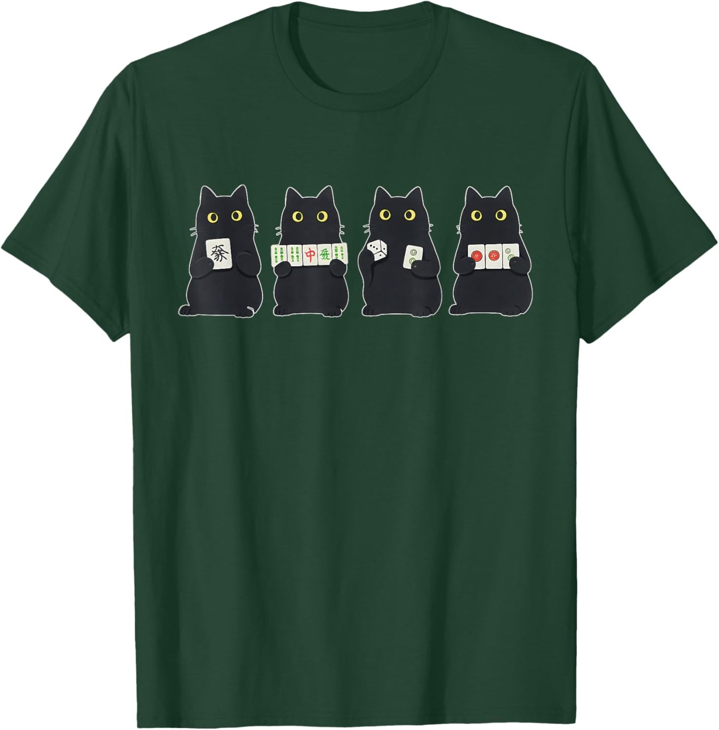Black Cat Playing Mahjong Chinese Tile Game Mahjong Lover T-Shirt - T-Shirt | Forest