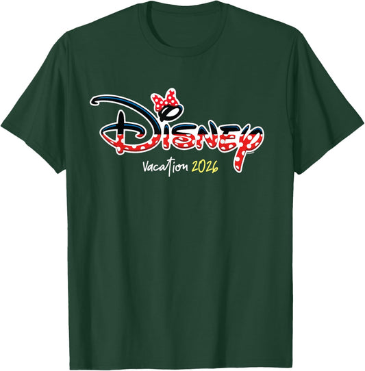 Disney Minnie Mouse Script Logo Vacation 2026 Trip Matching T-Shirt - T-Shirt | Forest