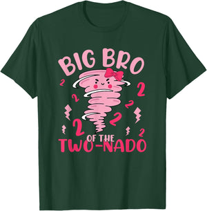 Big Bro of The Two-nado Tornado Theme 2nd Birthday Party T-Shirt - T-Shirt | Forest