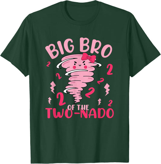 Big Bro of The Two-nado Tornado Theme 2nd Birthday Party T-Shirt - T-Shirt | Forest