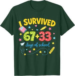 I Survived 67+33 Days of School 100 Days 6 7 Kids Boys Girls T-Shirt - T-Shirt | Forest