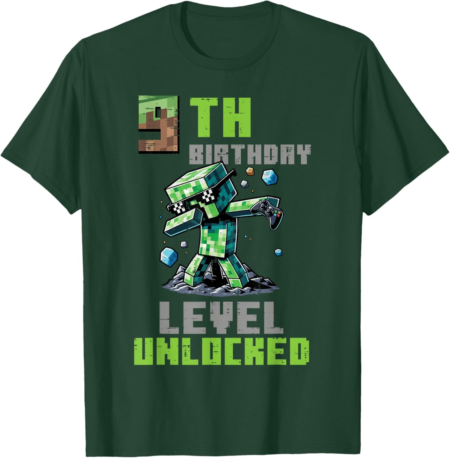 9th Birthday Level Unlocked Pixel Dab 9 Bday Gamer Boys Kids T-Shirt - T-Shirt | Forest