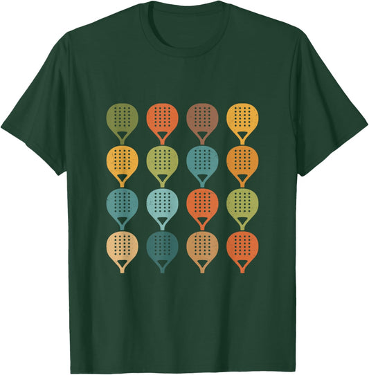 Padel Racket Pattern Retro Paddle Tennis Grid T-Shirt - T-Shirt | Forest