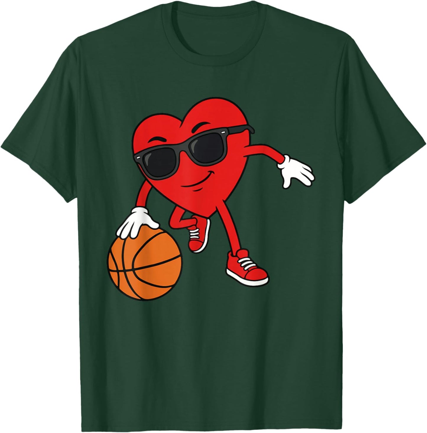 Valentines Day Basketball Heart Playing Basketball Boys Kids T-Shirt - T-Shirt | Forest