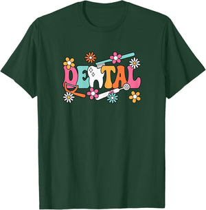 Cute Groovy Dental Tooth Hygienist Assistant Dentist Women T-Shirt - T-Shirt | Forest