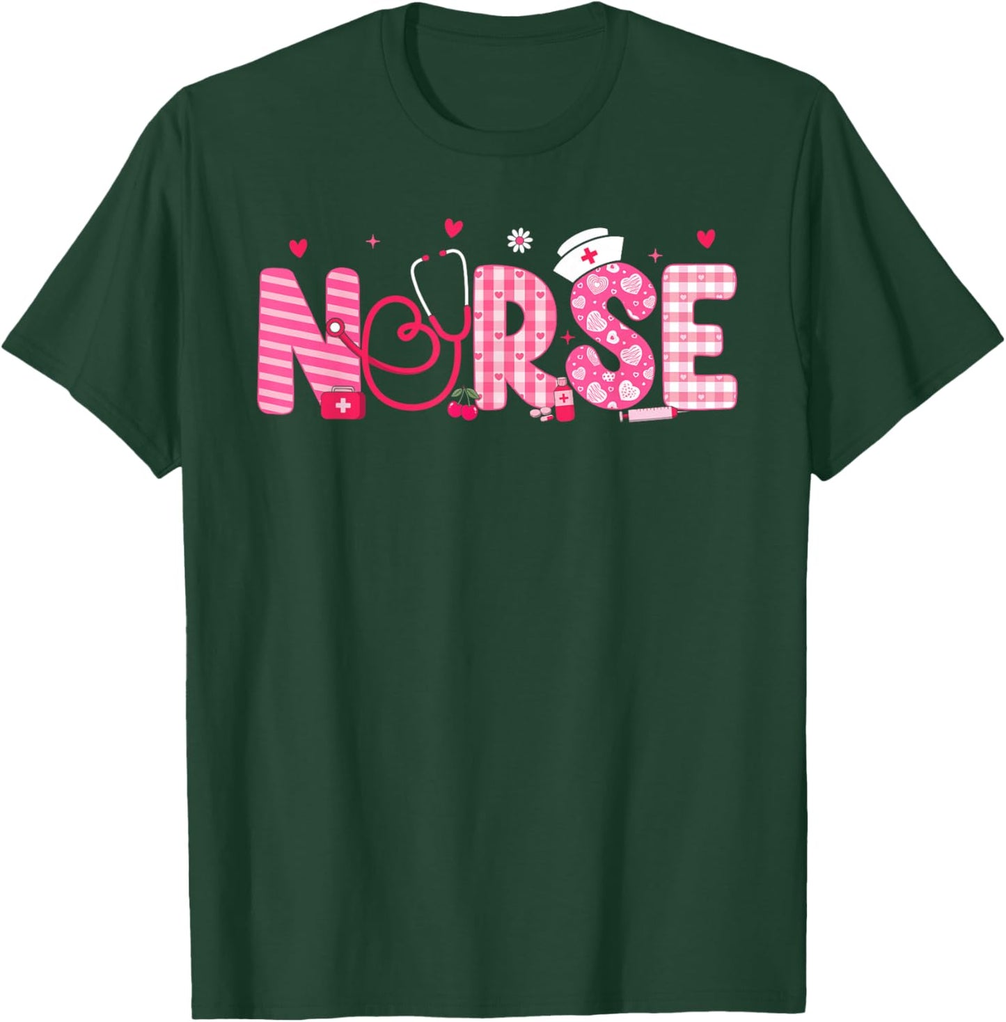 Nurse Valentines Day Scrub Top Nursing Women Girls Kids T-Shirt - T-Shirt | Forest