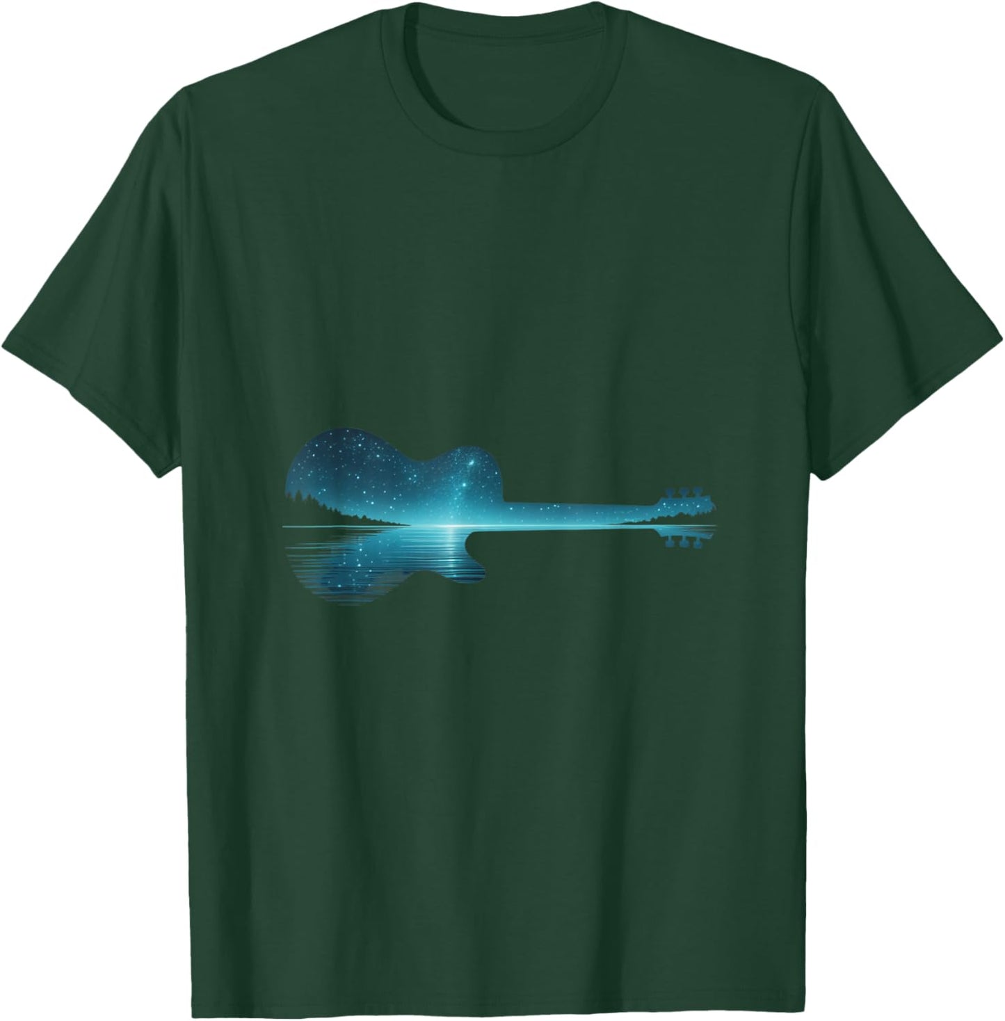 Guitar Lake Silhouette Minimal Aesthetic Musician Art Gifts T-Shirt - T-Shirt | Forest