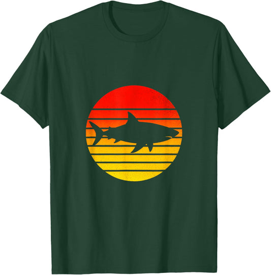 Shark Silhouette - Retro s Sunset T-Shirt - T-Shirt | Forest