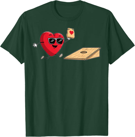Cornhole Heart Team Player Valentine's Day Sunglasses T-Shirt - T-Shirt | Forest