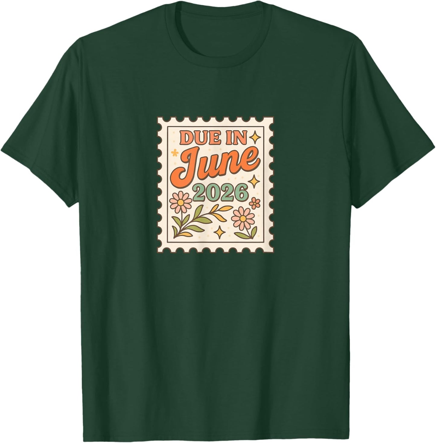 Due in June 2026 Cute Maximalist Baby Announcement T-Shirt - T-Shirt | Forest
