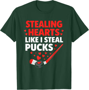 Stealing Hearts Like I Steal Pucks Hockey Valentine T-Shirt - T-Shirt | Forest