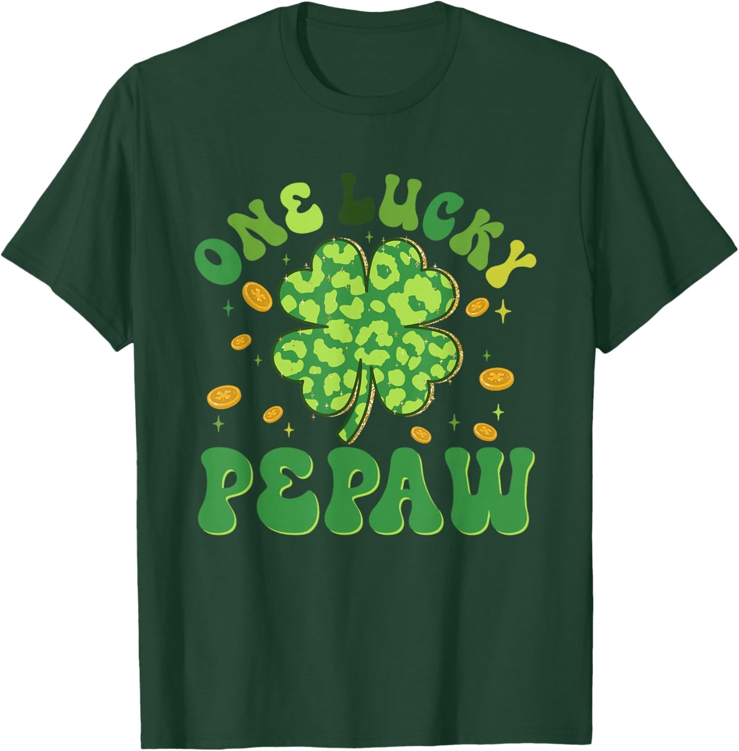 St Patricks Day Family Matching Groovy One Lucky Pepaw T-Shirt - T-Shirt | Forest