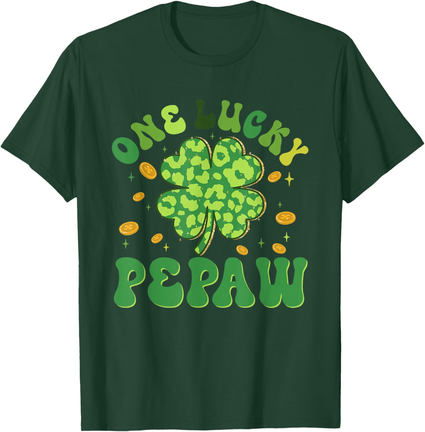 St Patricks Day Family Matching Groovy One Lucky Pepaw T-Shirt - T-Shirt | Forest