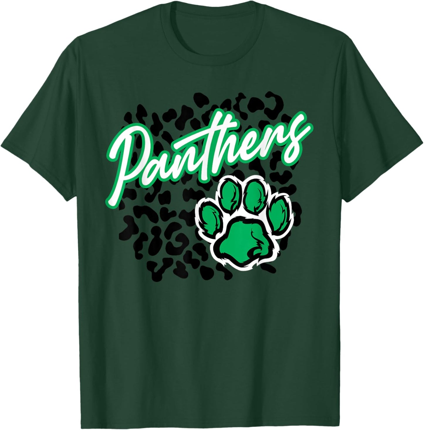 Panthers Leopard Print Paw Green Panther Pride School Spirit T-Shirt - T-Shirt | Forest