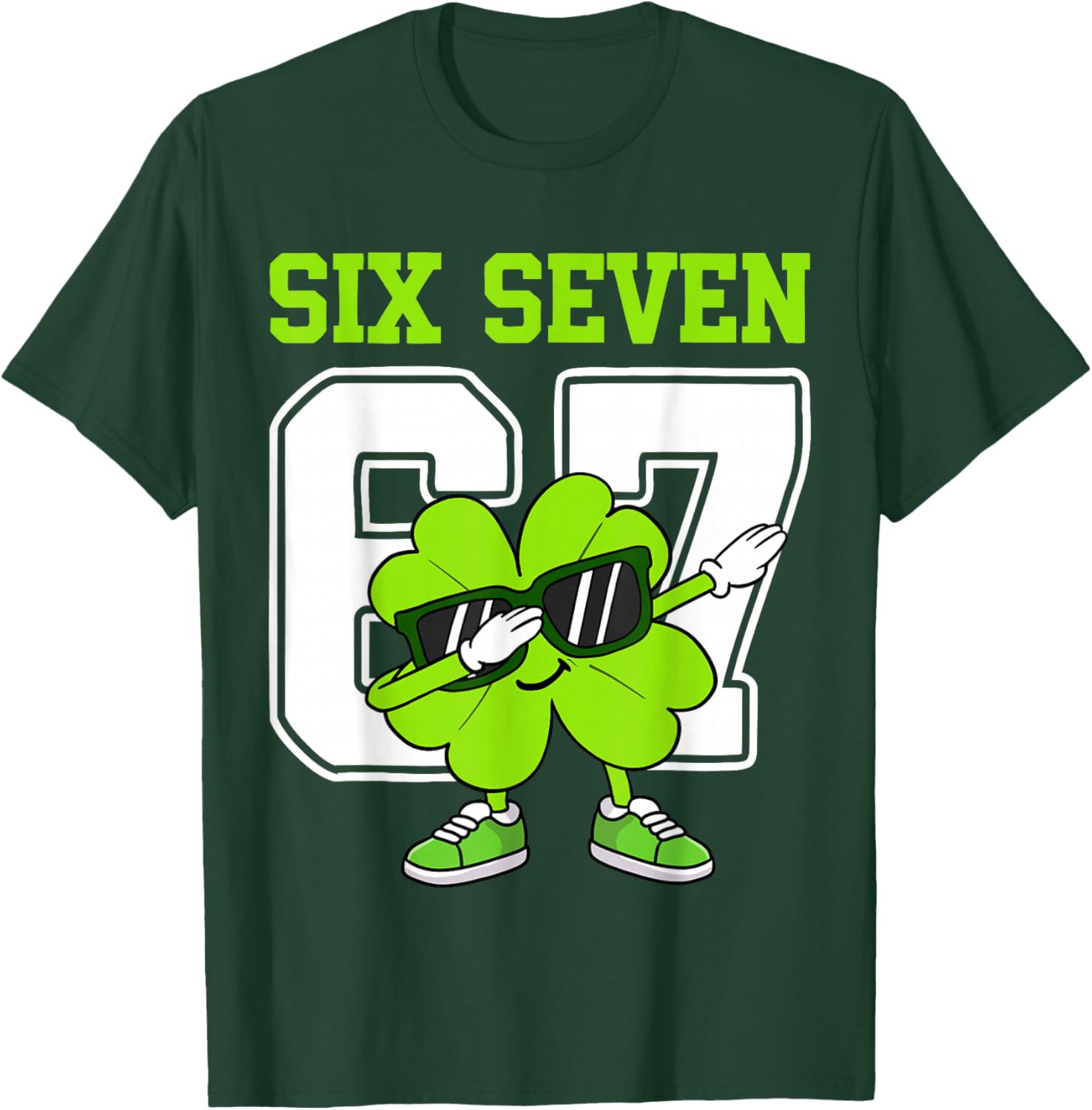 Boys St Patricks Day Dabbing Shamrock Clover 67 Six Seven T-Shirt - T-Shirt | Forest