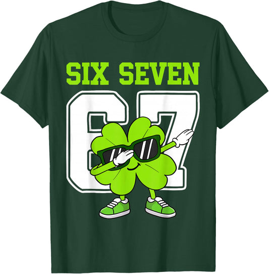 Boys St Patricks Day Dabbing Shamrock Clover 67 Six Seven T-Shirt - T-Shirt | Forest