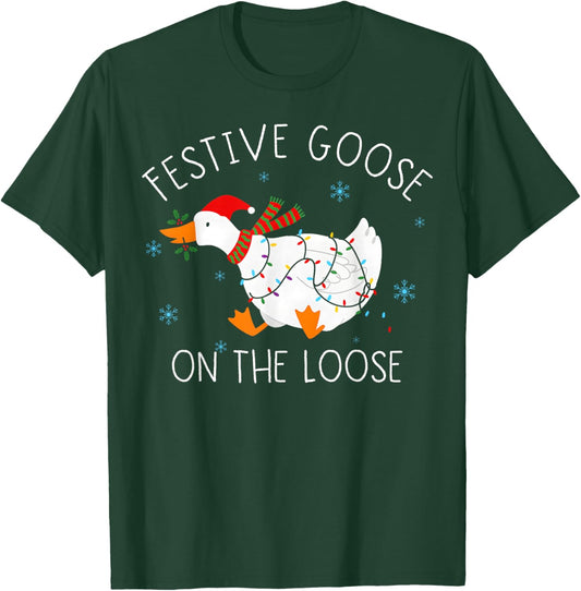 Vintage Funny Festive Goose on The Loose Christmas Xmas T-Shirt - T-Shirt | Forest