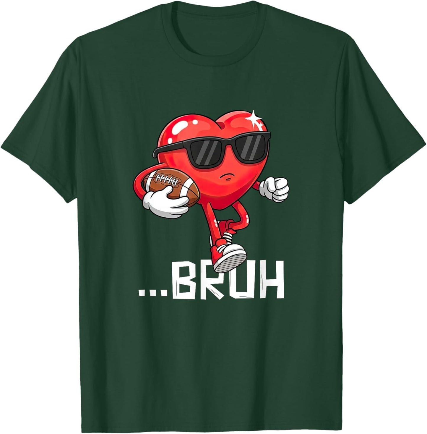 Valentines Bruh Red Heart Playing Football Men Boys Kids T-Shirt - T-Shirt | Forest