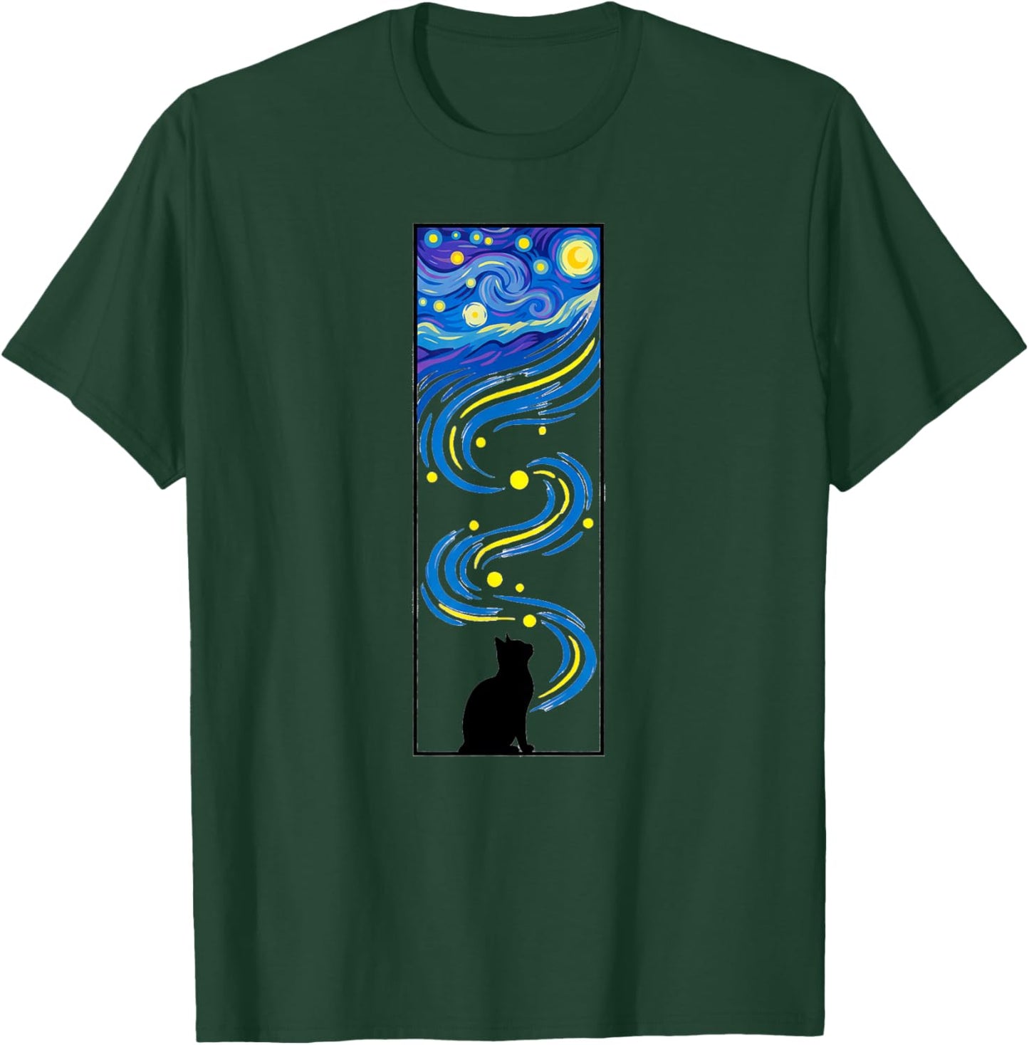 Starry Night Flowing Sky Cat Art T-Shirt - T-Shirt | Forest