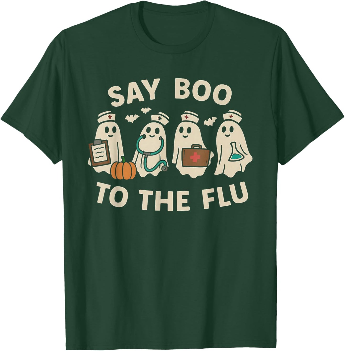 Nurse Halloween Ghost Crew Vaccine Say Boo to The flu T-Shirt - T-Shirt | Forest